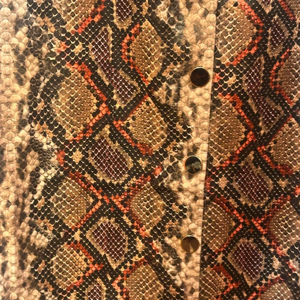 NWT Zara High Waist Snakeskin Print Skirt Orange Brown Midi Size S Office Baddie - Picture 9 of 10